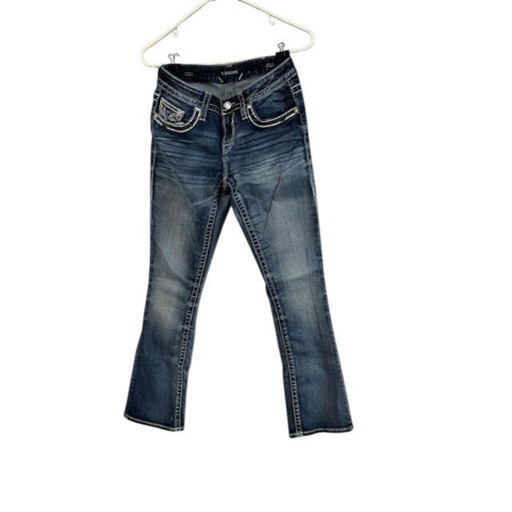 Vigoss Chelsea Bootcut Jeans Womens Dark Wash Embroidered Sequin Pockets Blue
